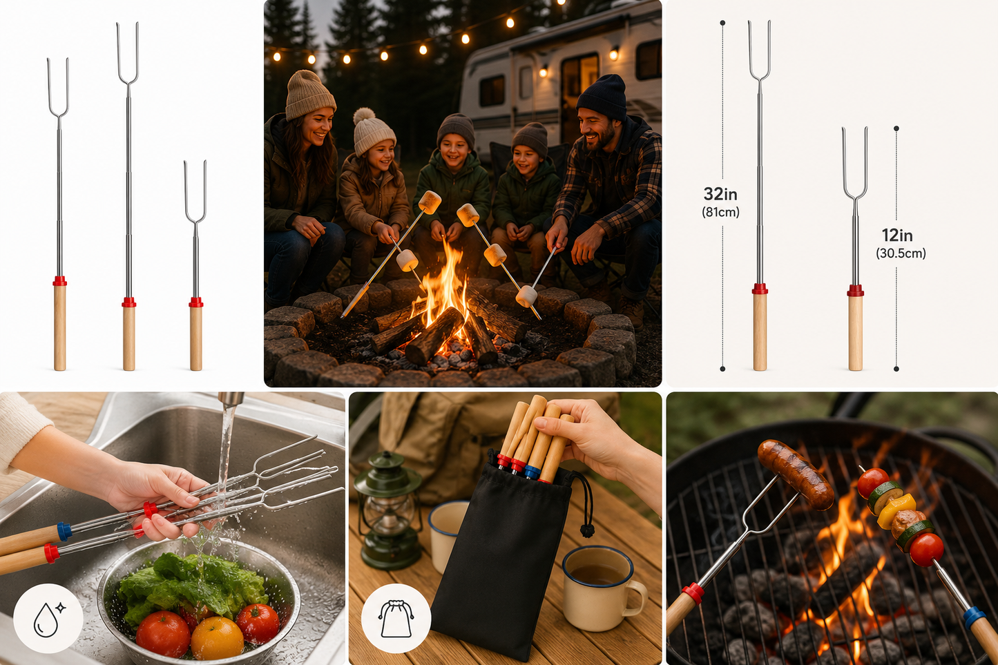 Ensemble de bâtons à rôtir pour feu de camp
